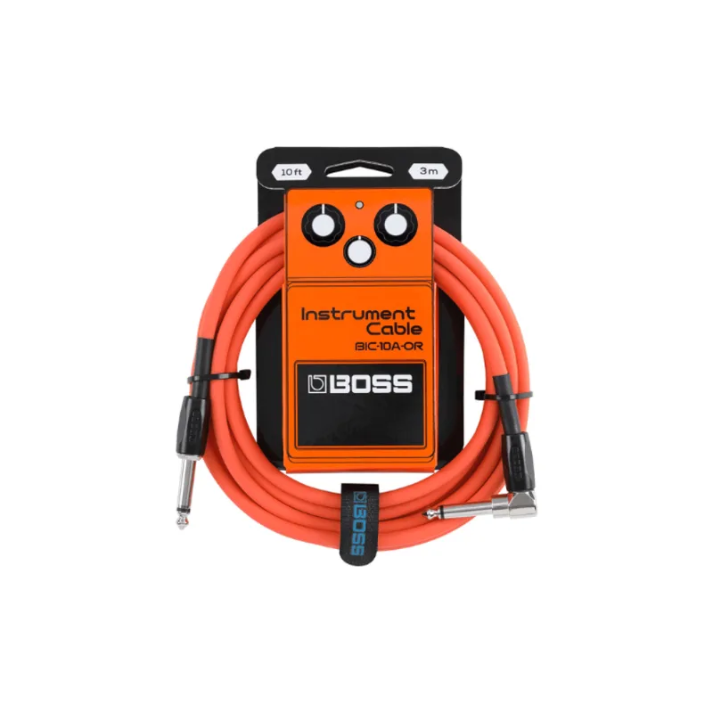 BOSS BIC-10A-OR | Cabo para Instrumento P10 x P10 em L de 3 metros na cor laranja BIC-10A-OR