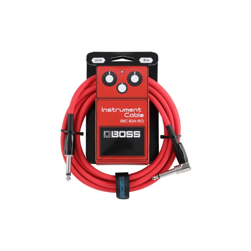 BOSS BIC-10A-RD | Cabo para Instrumento P10 x P10 em L de 3 metros na cor vermelho BIC-10A-RD