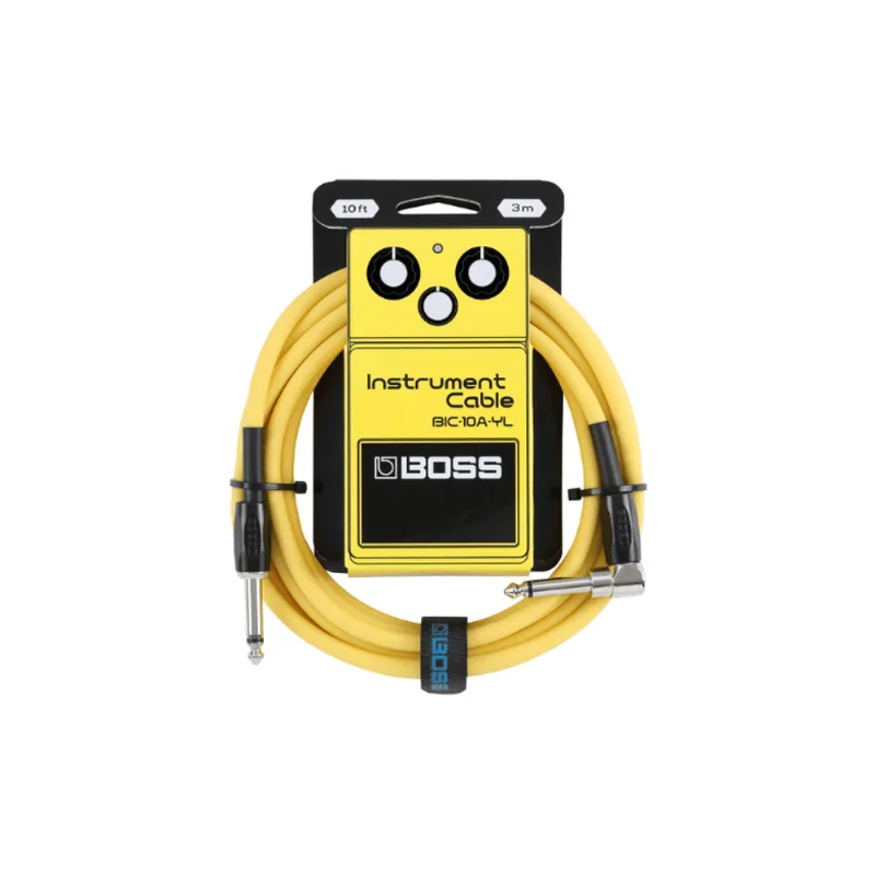 BOSS BIC-10A-YL | Cabo para Instrumento P10 x P10 em L de 3 metros na cor amarelo BIC-10A-YL