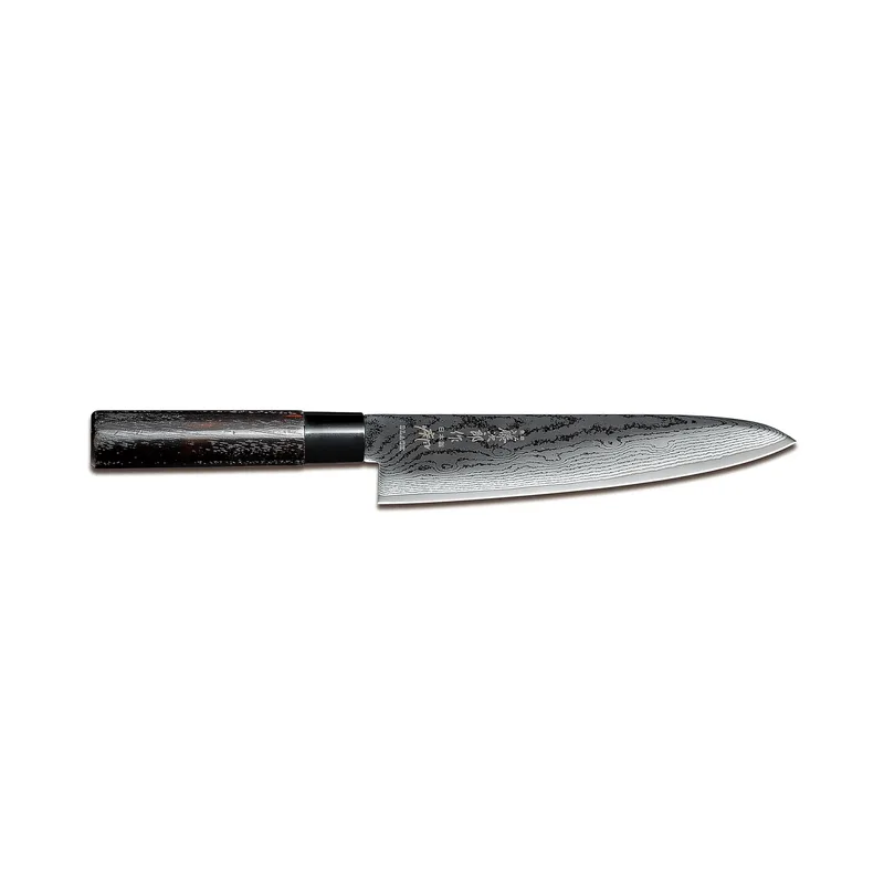 Faca Chef Japonesa Black em Aço Damasco Shippu e cabo em Madeira 21 cm 8,5" Tojiro