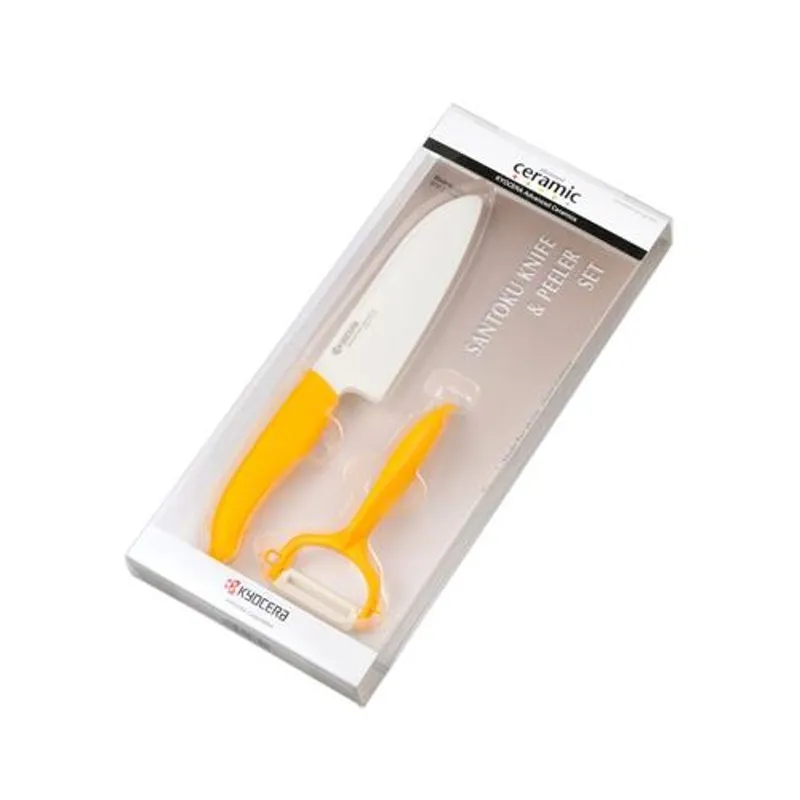 Kit Faca Ceramica Kyocera Santoku 5.5 + Descascador Amarelo