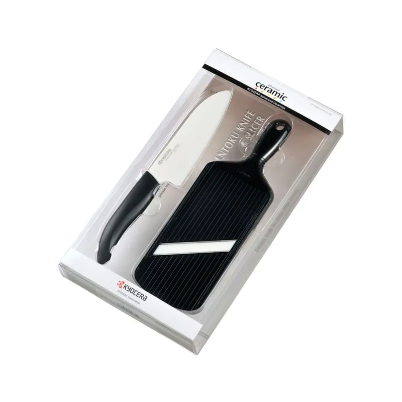 Kit Faca De Cerâmica Santoku 5.5' E Mandolin Fatiador Cerâmica Preto Kyocera
