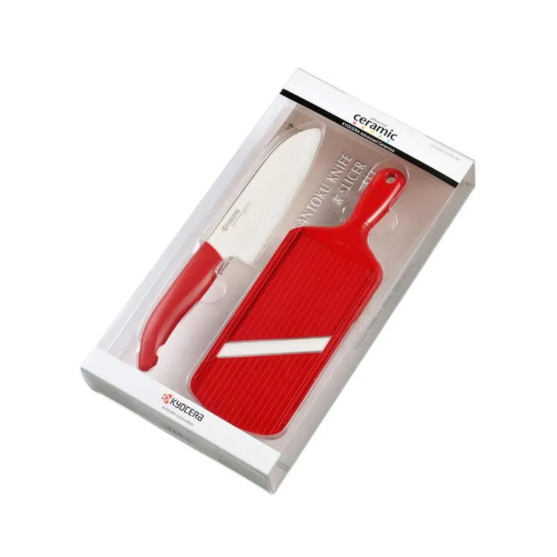 Kit Faca De Cerâmica Santoku 5.5' E Mandolin Fatiador Cerâmica Vermelho Kyocera