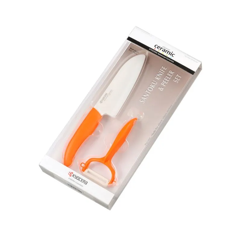 Kit Faca De Cerâmica Santoku 5.5' E Descascador Cerâmica Laranja Kyocera