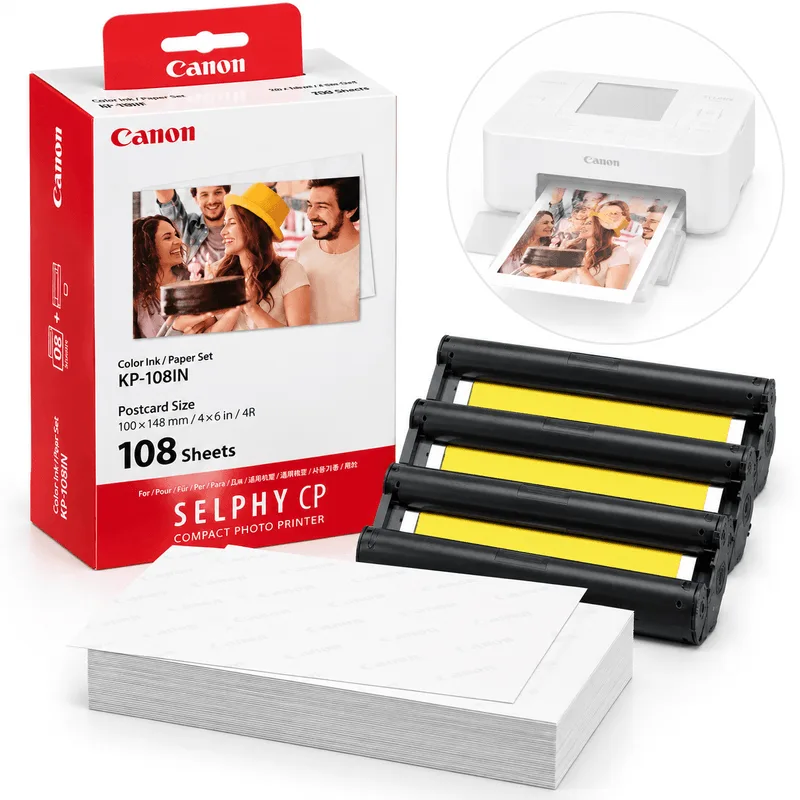 Kit Tinta e Papel Fotográfico Canon KP-108IN 108 Fotos para Impressoras SELPHY