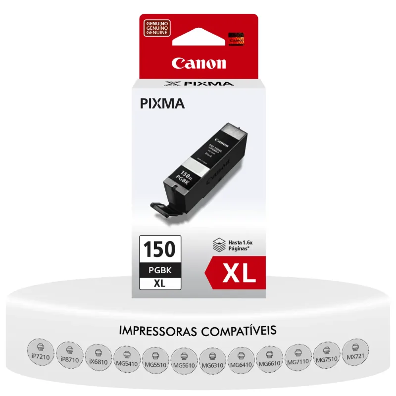 Cartucho PGi 150XL Original Canon Preta Compatível iP7210 iP8710 iX6810 MG5410 MG5510 MG5610 MG6310 MG6410 MG6610 MG7110