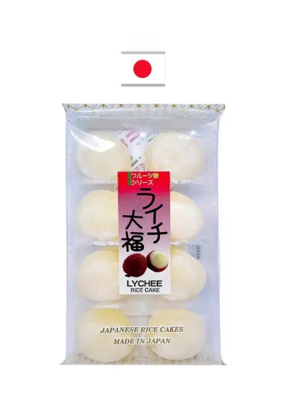 KUBOTA DAIFUKU LYCHEE 8P 200g - Doce de farinha de arroz moti com recheio de lichia. Origem: Japão