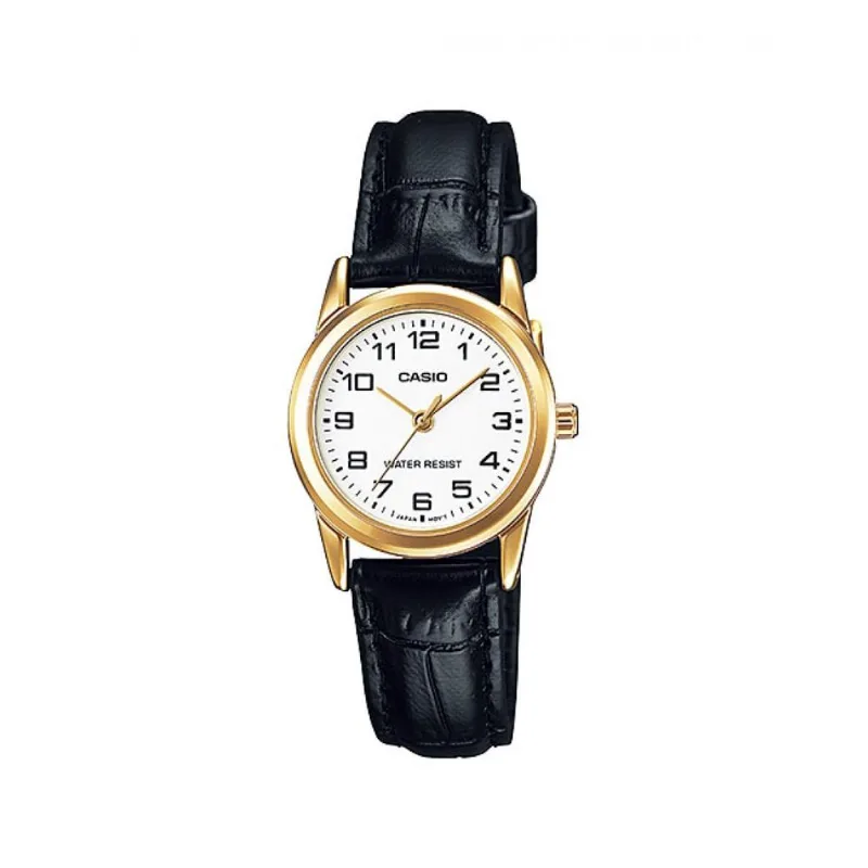 Relógio casio feminino dourado preto couro LTP-V001GL-7BUDF