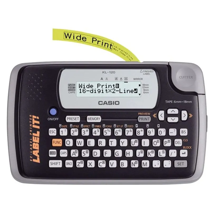 Etiquetadora LCD Casio Grande de 16 Dígitos 2 Linhas KL-120-W