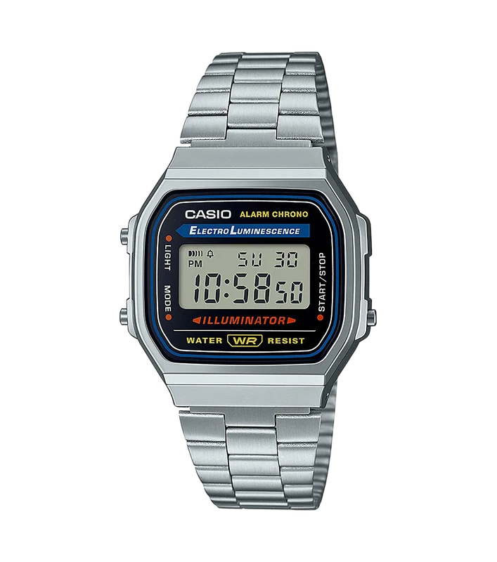 Casio Collection Mens Digital Watch with Black Dial and Silver Strap A168WA-1YES