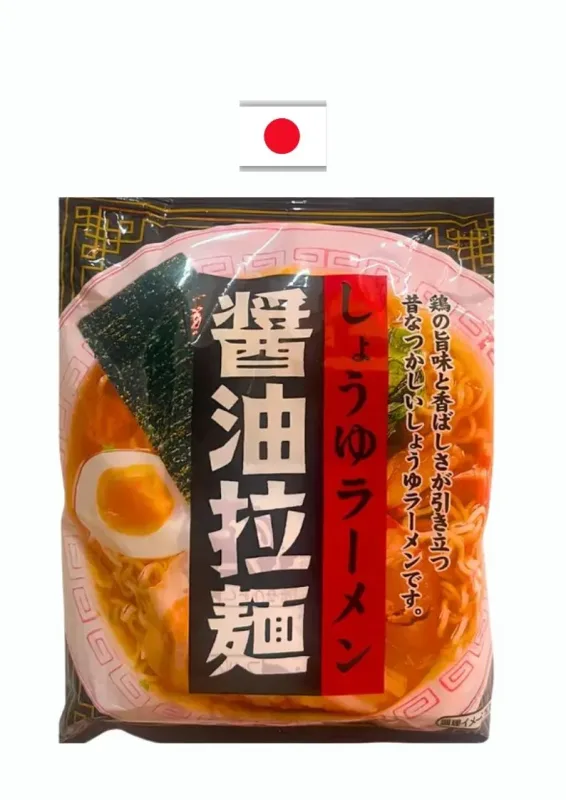 SUNAOSHI SAPPORO SHOYU LAMEN 82g - Macarrão instantâneo com caldo À base de molho de soja (shoyu) e extrato de frango. Origem: Japão