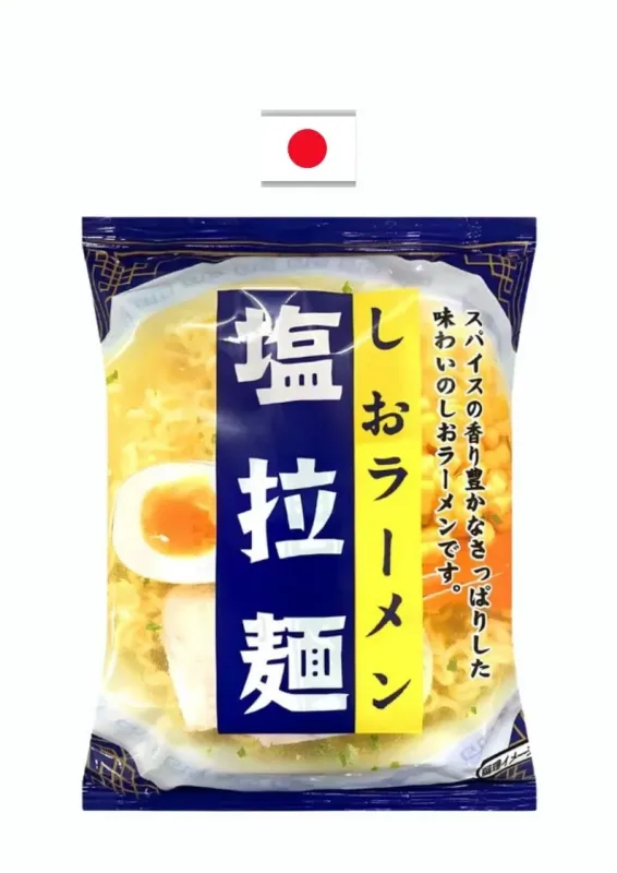 SUNAOSHI SAPPORO SHIO LAMEN 83g - Macarrão Instantâneo com caldo leve sabor sal (shio) com base umami de vegetais, frango, porco e peixe bonito. Origem: Japão