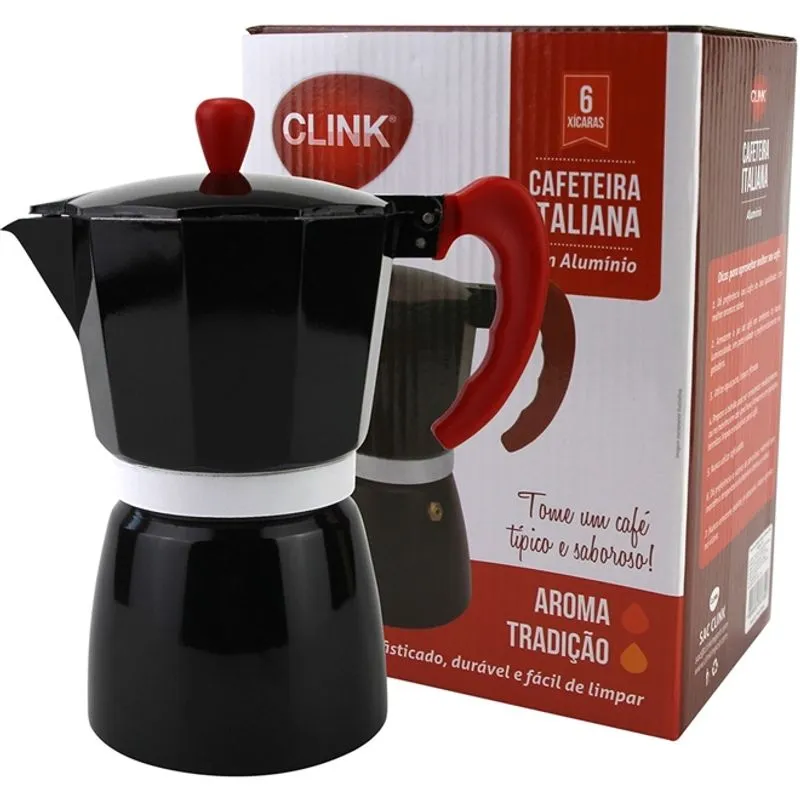 CAFETEIRA ITALIANA 6 XICARAS PRETA EM ALUMINIO DECORADA LUXO VINTAGE