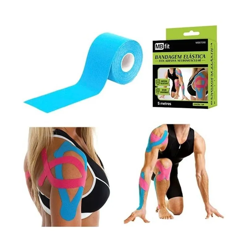 FITA KINESIO BANDAGEM ELASTICA ADESIVA FUNCIONAL TAPE FISIOTERAPIA ESPORTES ATADURA FLEXIVEL COM 5 METROS