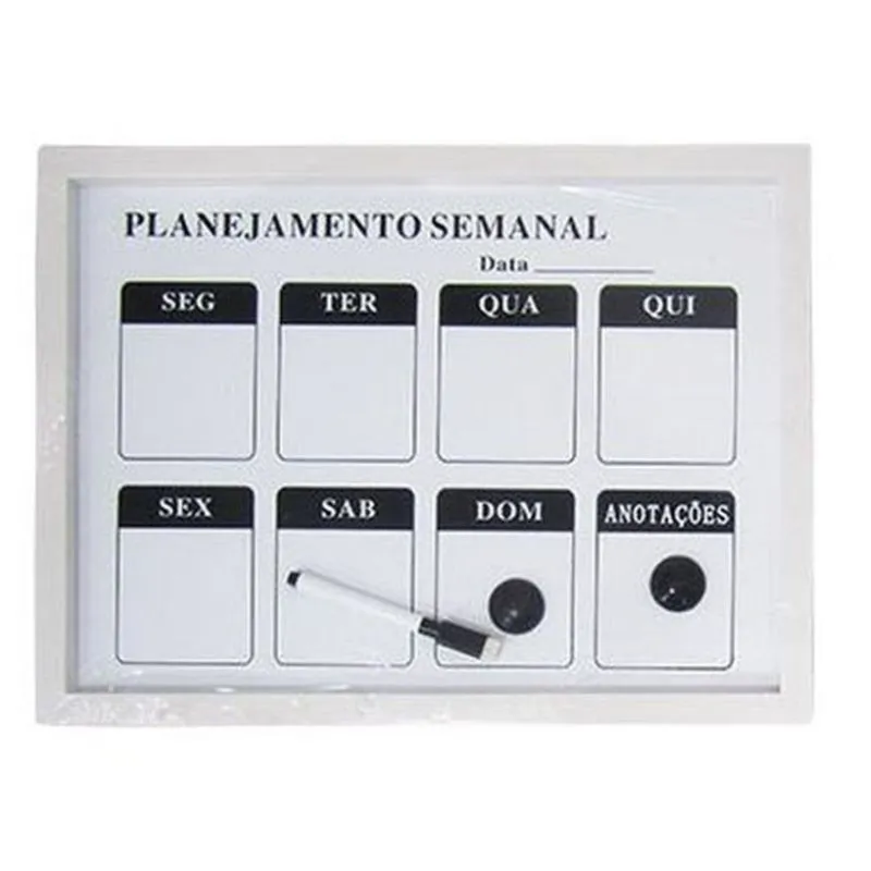 LOUSA PLANEJAMENTO SEMANAL QUADRO BRANCO MAGNETICO KIT COM 2 IMAS E APAGADOR CALENDARIO DA SEMANA