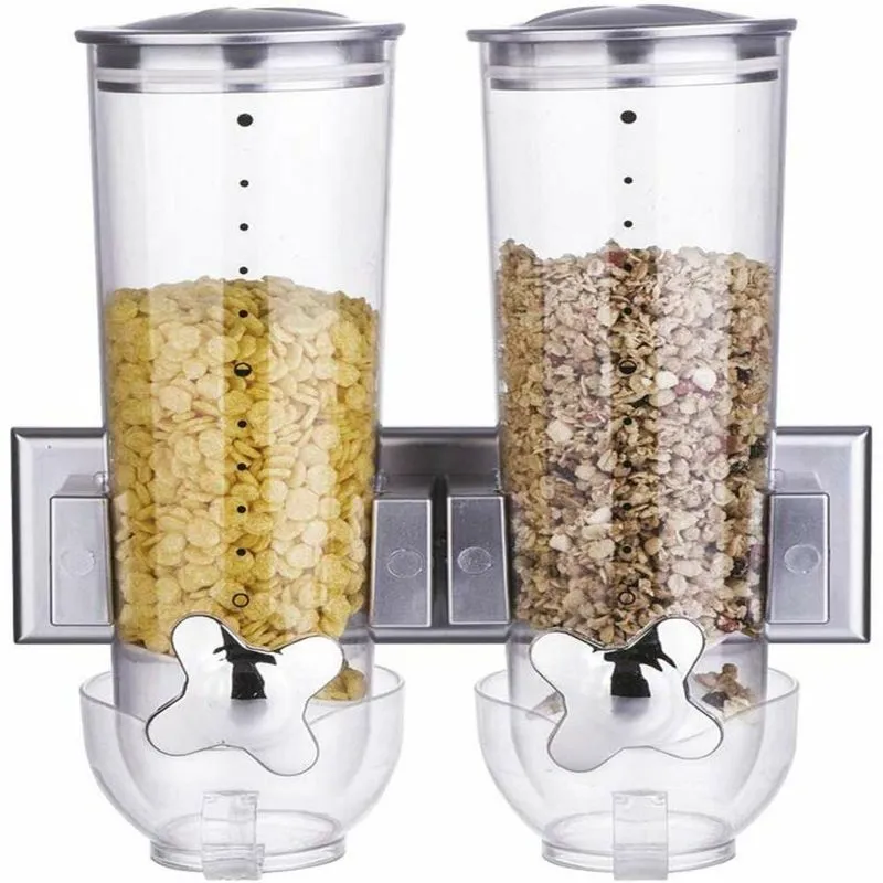 Porta Alimentos Duplo 2 Potes Luxo Dispenser De Parede Para Cereais Granola Cozinha