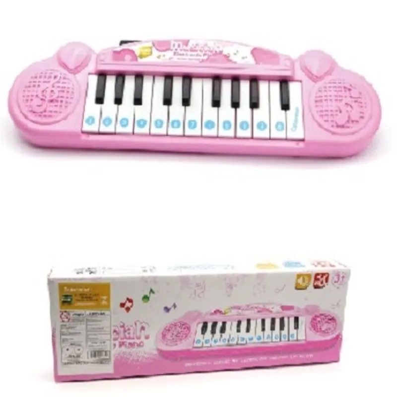 Teclado piano infantil musical rosa com 22 teclas para meninas educativo