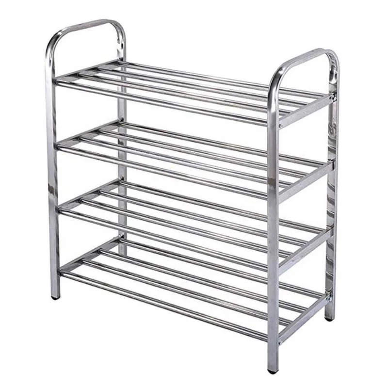 Sapateira 4 Prateleiras Desmontável Organizador de Sapatos Aço Inoxidável para Sala e Quarto Inox