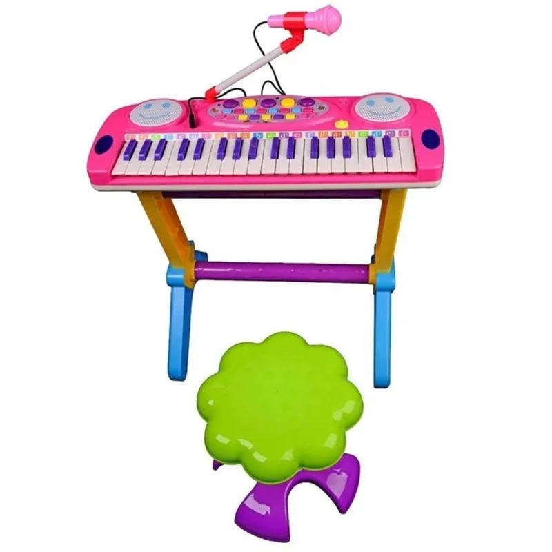 Piano Infantil Teclado Eletronico Musical Sinfonia Com Projetor Com Gravador E Karaoke Rosa Menina