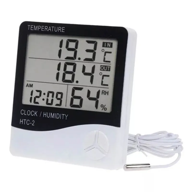 HIGROMETRO MEDIDOR DE UMIDADE E TEMPERATURA DIGITAL 3 LINHAS COM SNSOR EXTERNO SONDA MEMORIA TEMPERATIURA HORA UMIDADE MEMORIA EM LCD