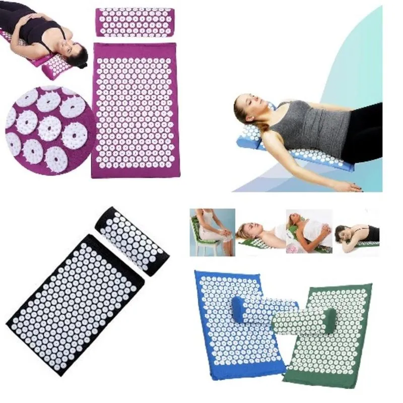 Tapete Yoga Colchonete Acupressão Travesseiro Almofada Massageador Zen Pillow Acupuntura Alivio Dores Relaxamento Azul