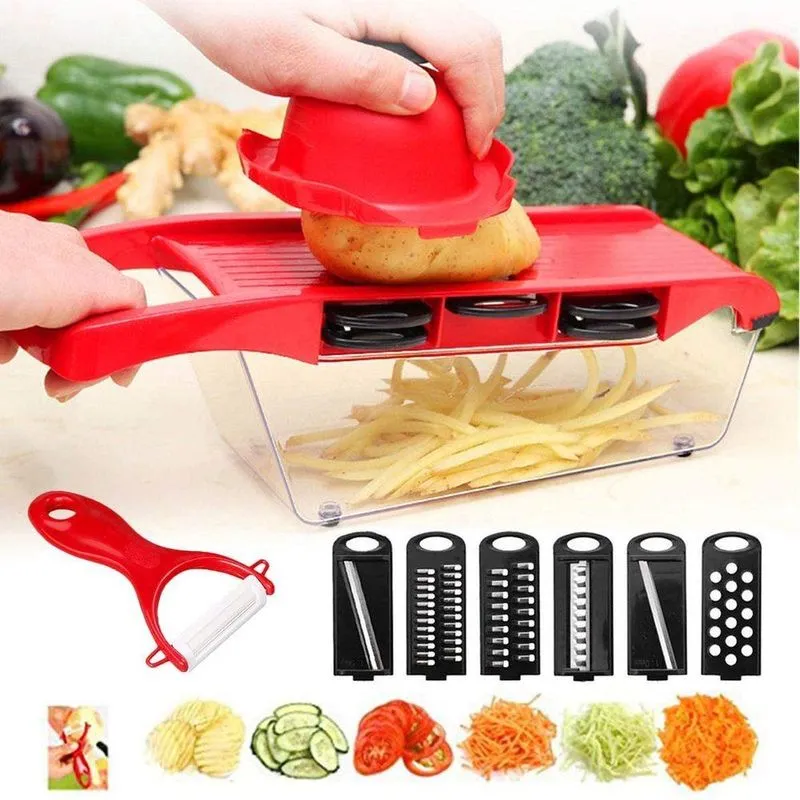 Mandoline Ralador Fatiador Cortador De Legumes E Frutas Com Recipiente Em Inox 6 Em 1 Slicer Nicer