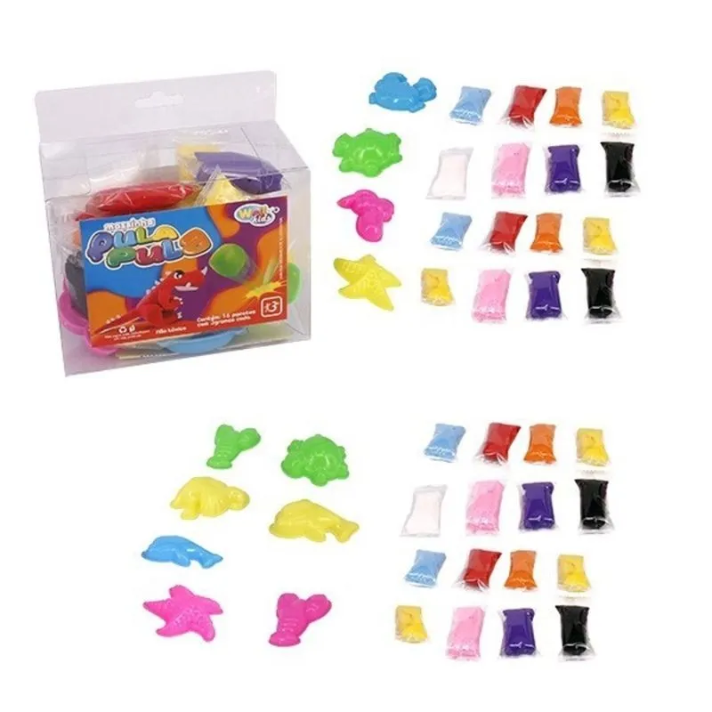 KIT MASSINHA MAGICA PULA PULA 16 UNIDADES E 4 FORMINHAS DE MODELAR