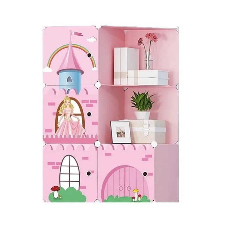 Guarda Roupa Infantil Modular Estante 6 Nichos Rosa com Portas Giratórias Plástico Utibom