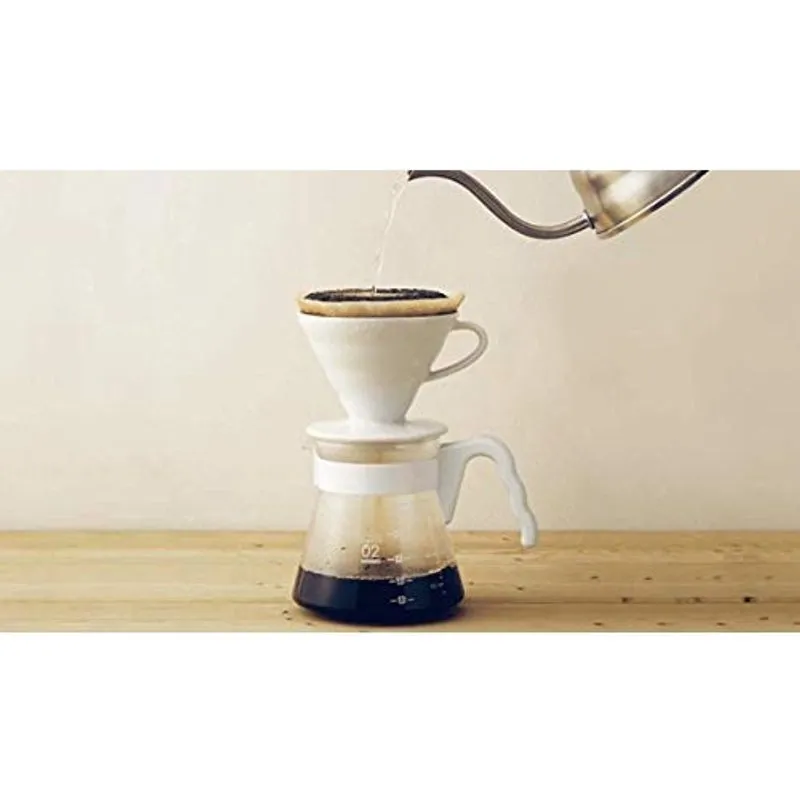 Simply Hario Ceramic V60 Dripper Pour Over Set com Servidor de Vidro, Colcha e Filtros, Tamanho 02, Branco