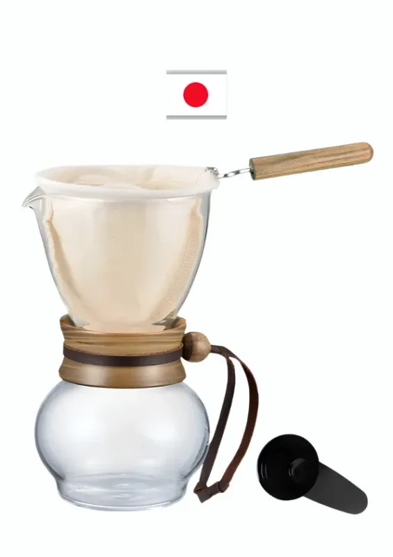 HARIO COADOR CAFE COM JARRA 240ml 01 DPW-1 ACACIA WOOD - Coador de café com jarra. Origem: Japão
