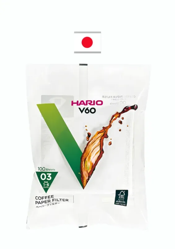 HARIO FILTRO PAPEL 03 100W SHEETS VCF-03 100W WHITE - Filtro de papel. Origem: Japão