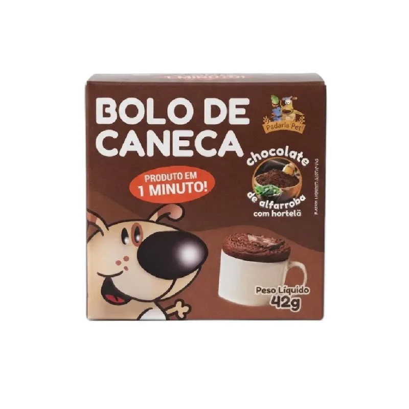 PADARIA PET BOLO DE CANECA CAES CHOCOLATE DE ALFARROBA HORTELA 42G - petshop Malu