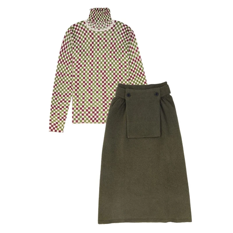 VALENTINA GREEN CHECKED TURTLENECK SET XXL-22 / L-18
