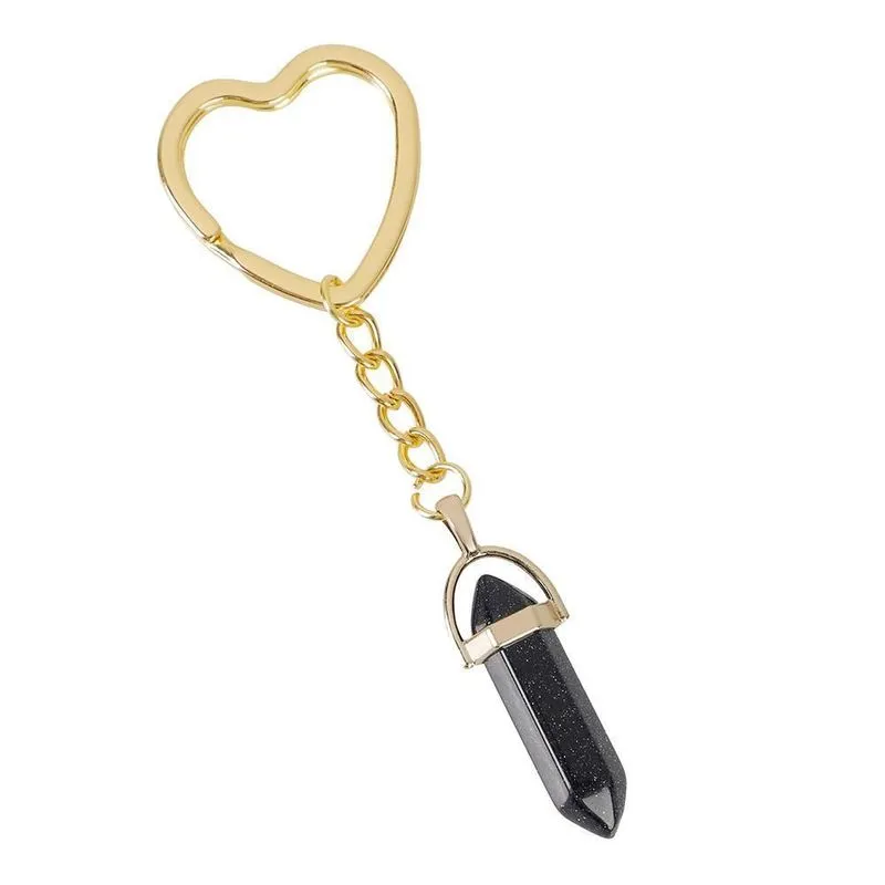 Chaveiro Pedra Arenito Azul 9,5x3cm Tuli Argola Coração Dourada