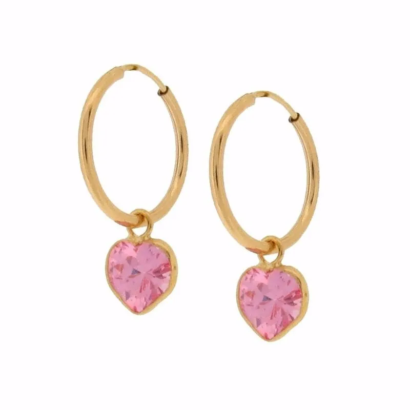 Brinco Argola Ouro18k Redonda Infantil Com Pingente Coração