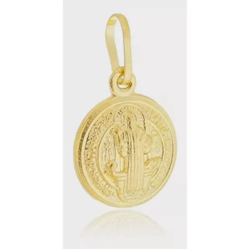 Pingente Medalha São Bento Em Ouro 18k Alto Relevo Mini 10mm