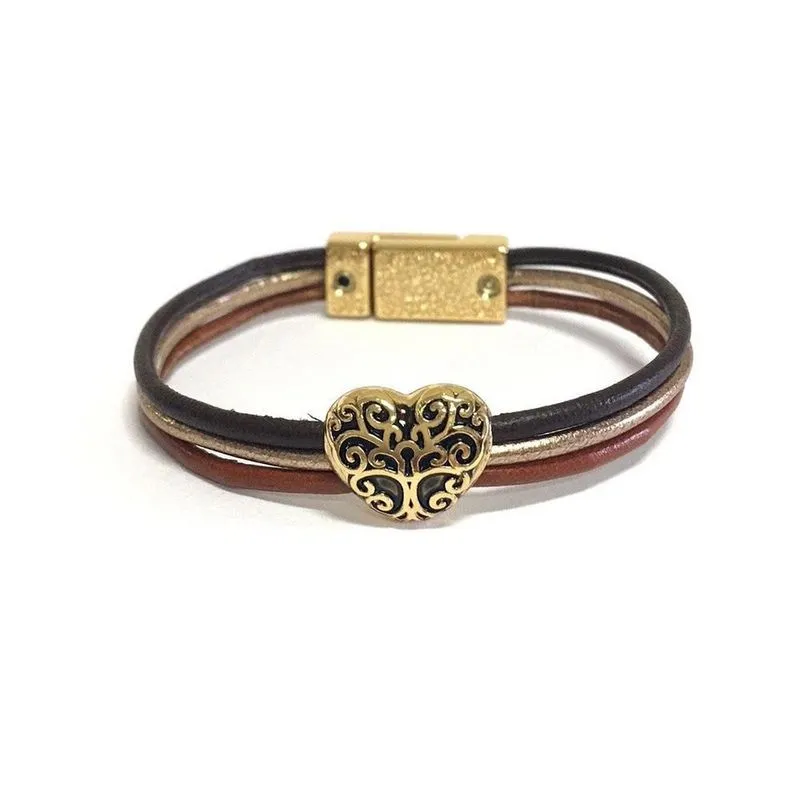 Pulseira Armazem Rr Bijoux Couro Fios Coração