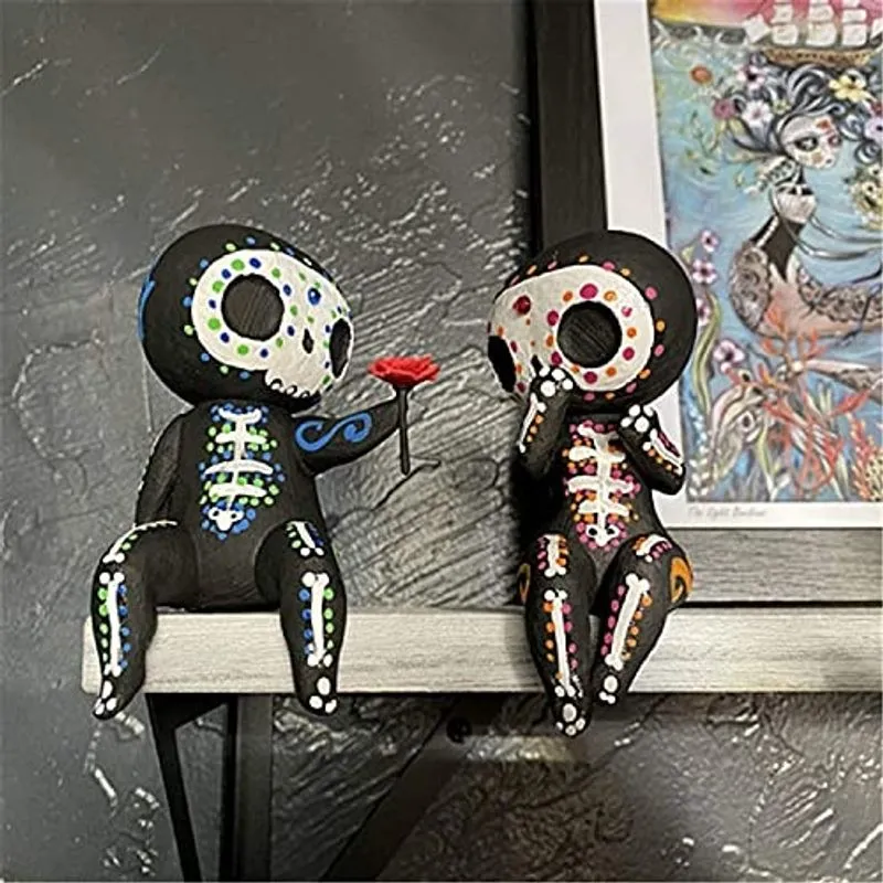 Estátua do casal do crânio do açúcar, estatueta do crânio do açúcar, artesanato da resina bonito estátua crânio - Skull Head Skeleton Figurine Statue Display Hand Crafts, Home Decor Collectible Figuri