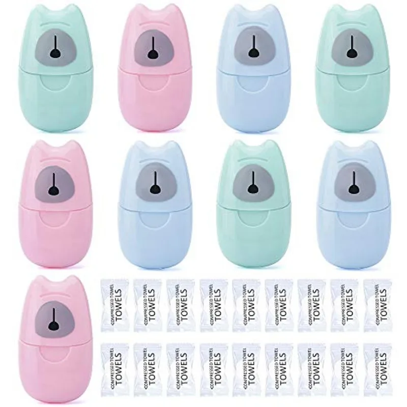 Rutich 9 Caixas Mini Folhas De Papel De Sabão De Viagem Portátil Com 18 Pcs Mini Toalhas Compactadas Descartáveis Limpeza Mão Rosto Lava