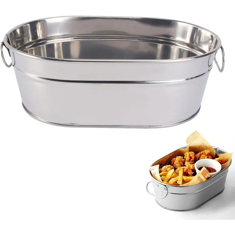 Balde de estanho, banheira oval galvanizada, banheira de metal para bebidas de 1,5 L