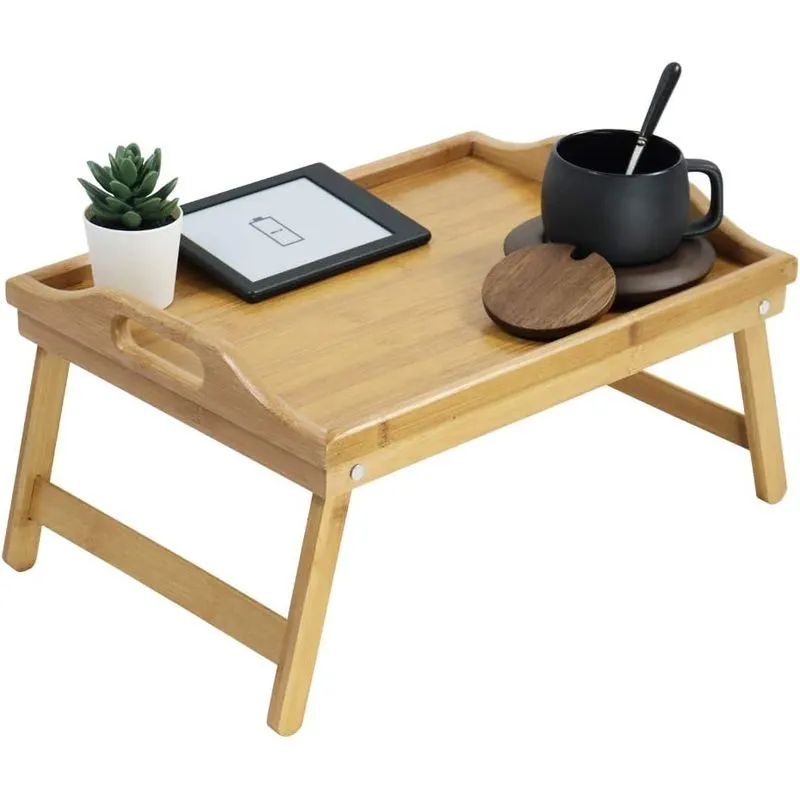 Mesa De Bandeja De Cama De Bambu Com Pernas Dobráveis Servindo Por