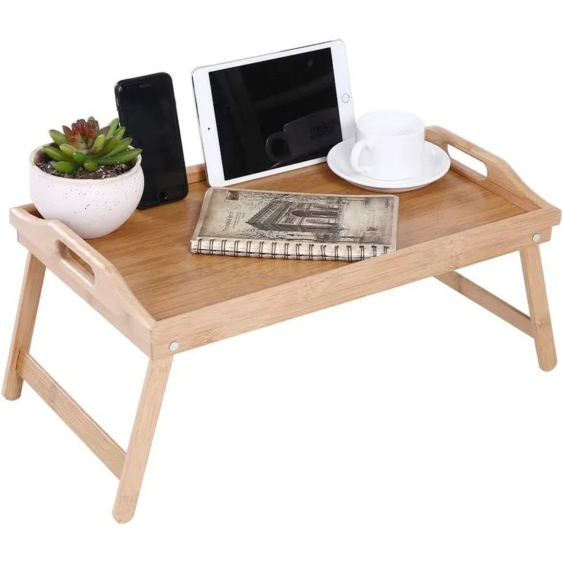 Mesa De Bandeja De Cama De Bambu Com Pernas Dobráveis Servindo Por