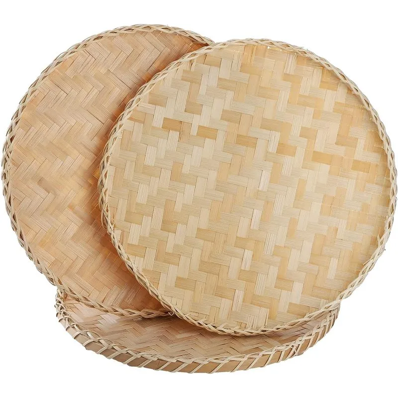 3 Peças Handmade Bambu Tecido Bandeja Cesto 13 Polegadas Flat Wic
