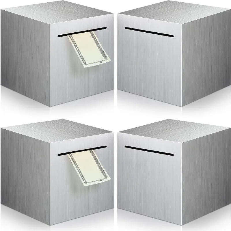 4 Pcs Piggy Bank Para Adultos De Aço Inoxidável Adultos Poupança B