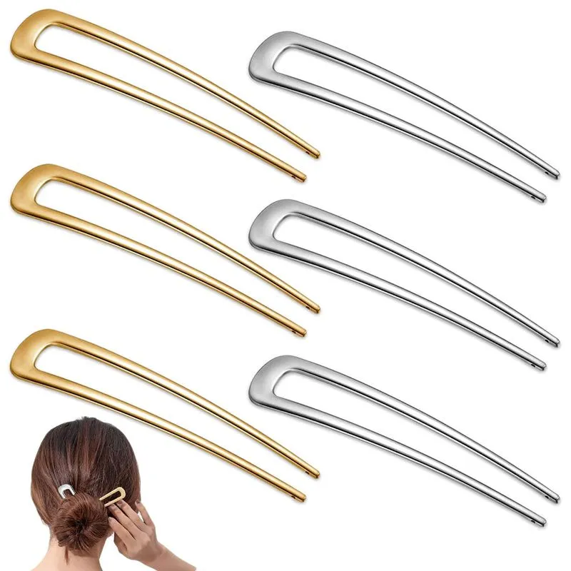 6 Peças De Metal Em Forma De U Pinos De Cabelo Francês Hairpin Vintage Para