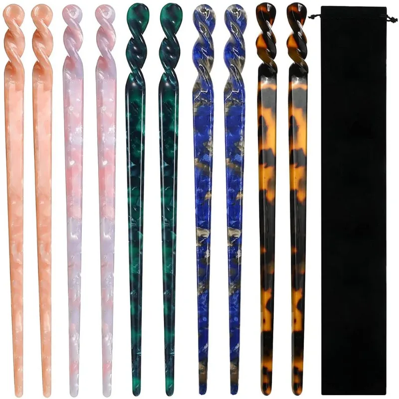 10 Peças Acetato Cabelo Sticks Leopard Print Pinos De Cabelo Torto