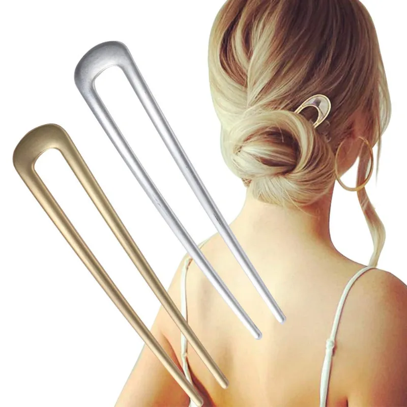 Grandes Pinos De Cabelo Francês Metal U-shaped Hair Sticks (b.gold&amp;si