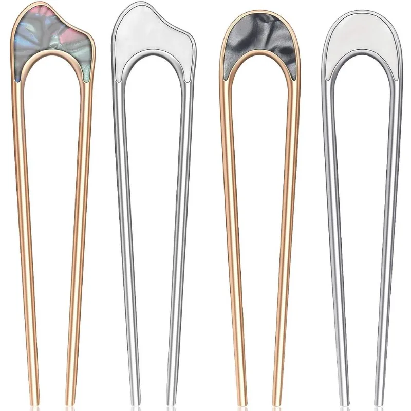 4 Peças Em Forma De U Cabelo Pin Stick Vintage Metal Hair Pin Fork
