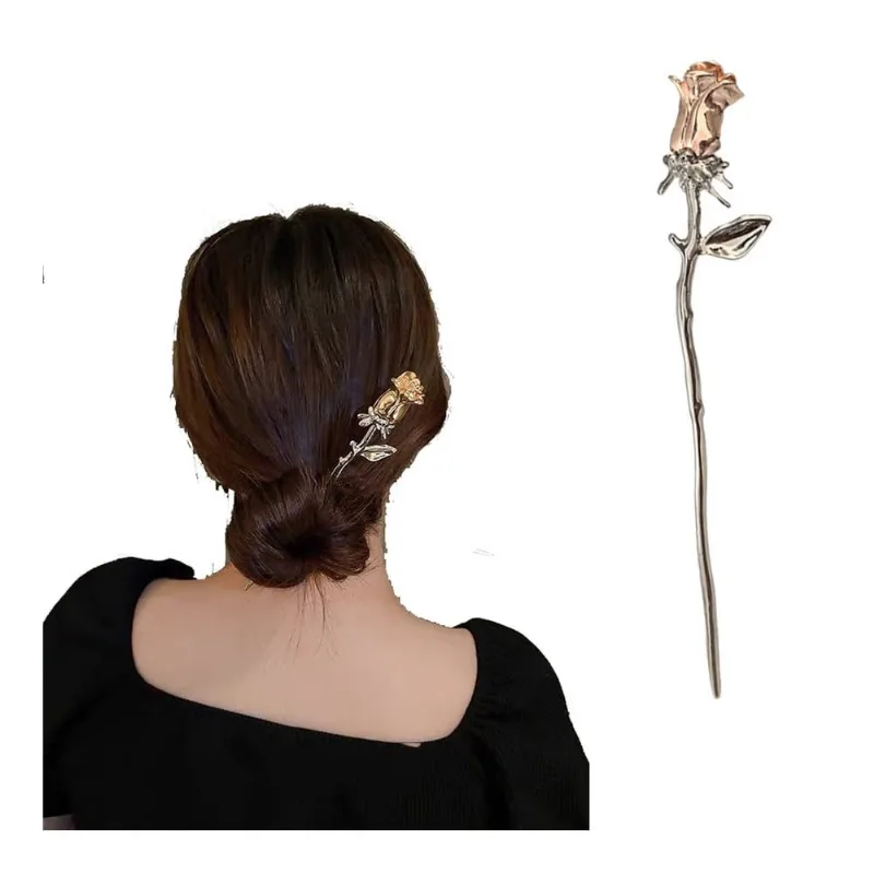 Pauzinhos De Flor De Rosa Para Palitos De Cabelo Para Pães Rosa Gold Ha