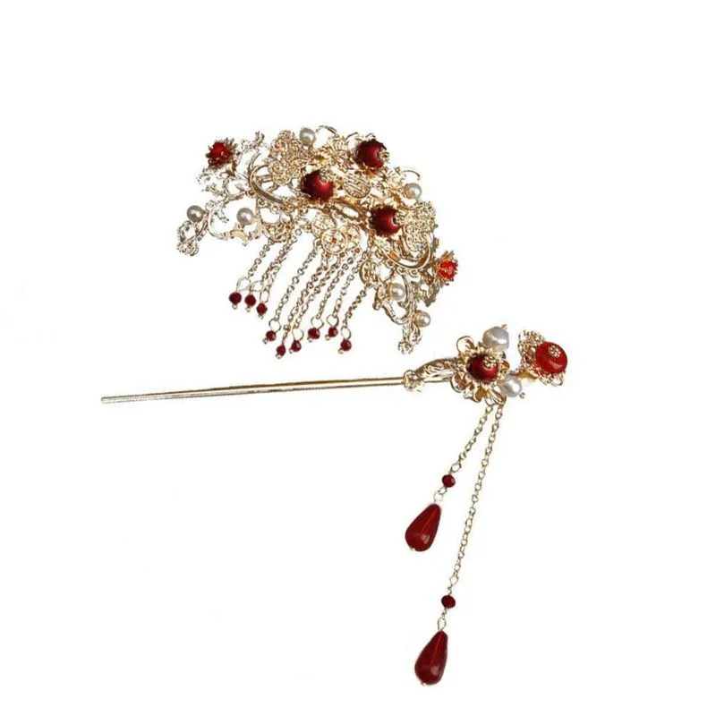 2pcs Chinês Cabelo Pino Strass Vara De Cabelo Vintage Pérola Ha